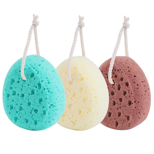 KECUCO 3er Pack Badeschwamm für Frauen, Männer, Jugendliche – Duschschwämme Peeling Loofah in 3 Farben, große Größe