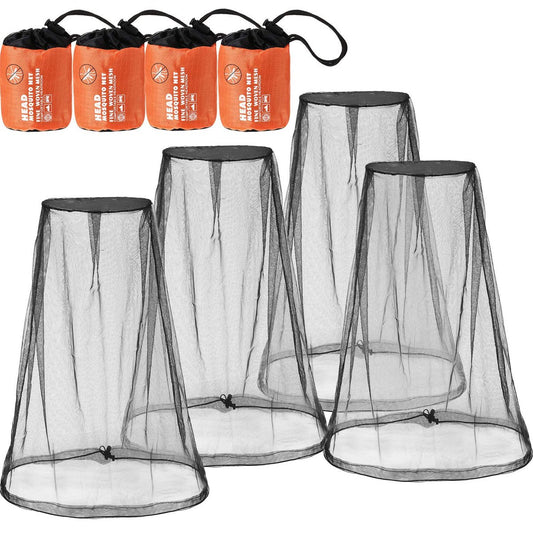 HESTYA 4er-Pack Moskitonetz für den Kopf – Insektenschutz aus Nylon für Outdoor-Aktivitäten (Schwarz)