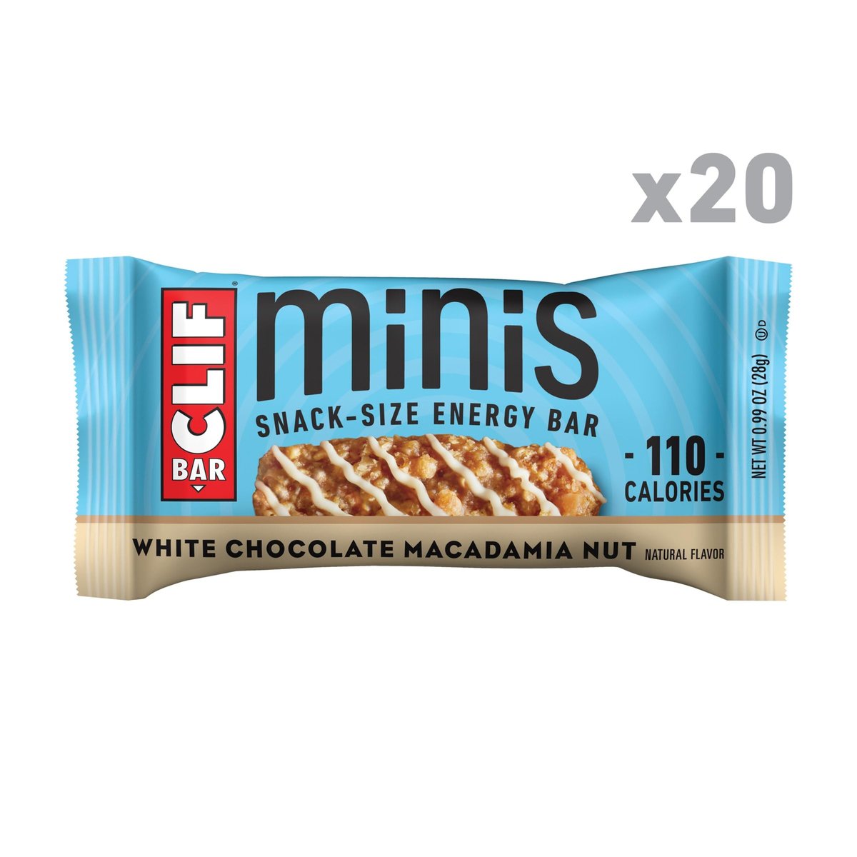 CLIF BAR Minis - Weiße Schokolade Macadamianuss - Mit Bio-Hafer - 4g Protein - Nicht-GVO - Pflanzlich - Snack-Riegel - 0,99 oz (20er Pack)