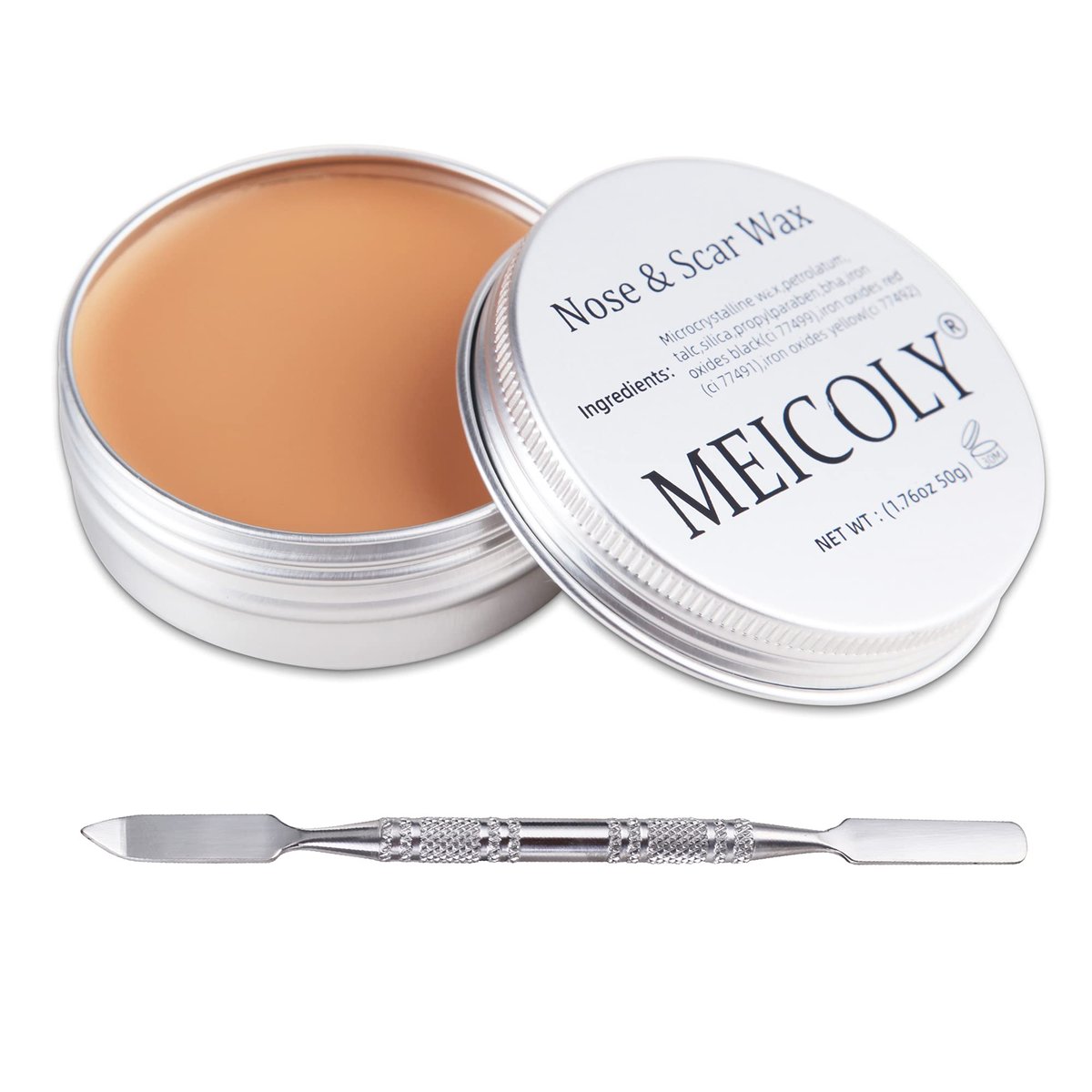 MEICOLY Narbenwachs-Kit mit Spachtel – SFX Narben Makeup, Fake Scar Modeling Wax für realistische Narben, Wunden und Schnitte, Halloween Special Effects Cosplay, Fake Nasenknete Stage FX Makeup, Hell (50g)