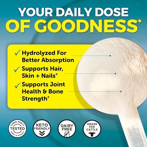 Viva Naturals Kollagen-Peptid-Pulver – Weidehaltung, hydrolysiertes Rinderkollagen Typ I & III – 19 g Protein, ungesüßt, leicht löslich – Unterstützung für Gelenke, Haut, Haare & Nägel – Paläo, Keto, Nicht-GVO – 454 g