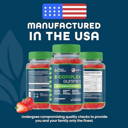 INTEGO NUTRITION Vitamin B Komplex Gummis für Erwachsene – B-Vitamin-Komplex für Energie und Gehirngesundheit – Natürlicher Erdbeergeschmack – 60 Stück