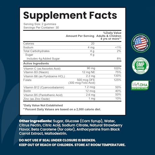 INTEGO NUTRITION Vitamin B Komplex Gummis für Erwachsene – B-Vitamin-Komplex für Energie und Gehirngesundheit – Natürlicher Erdbeergeschmack – 60 Stück