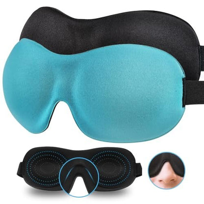 SleepFun 3D Schlafmaske – Unsichtbare, leichte & bequeme Augenmaske für Reisen, Nickerchen & Nachtschichten – Blau & Schwarz (2er-Pack)