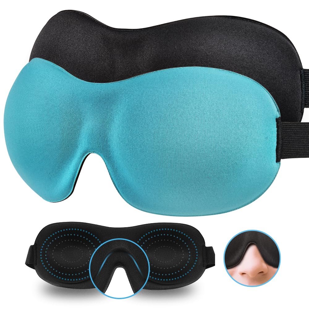 SleepFun 3D Schlafmaske – Unsichtbare, leichte & bequeme Augenmaske für Reisen, Nickerchen & Nachtschichten – Blau & Schwarz (2er-Pack)