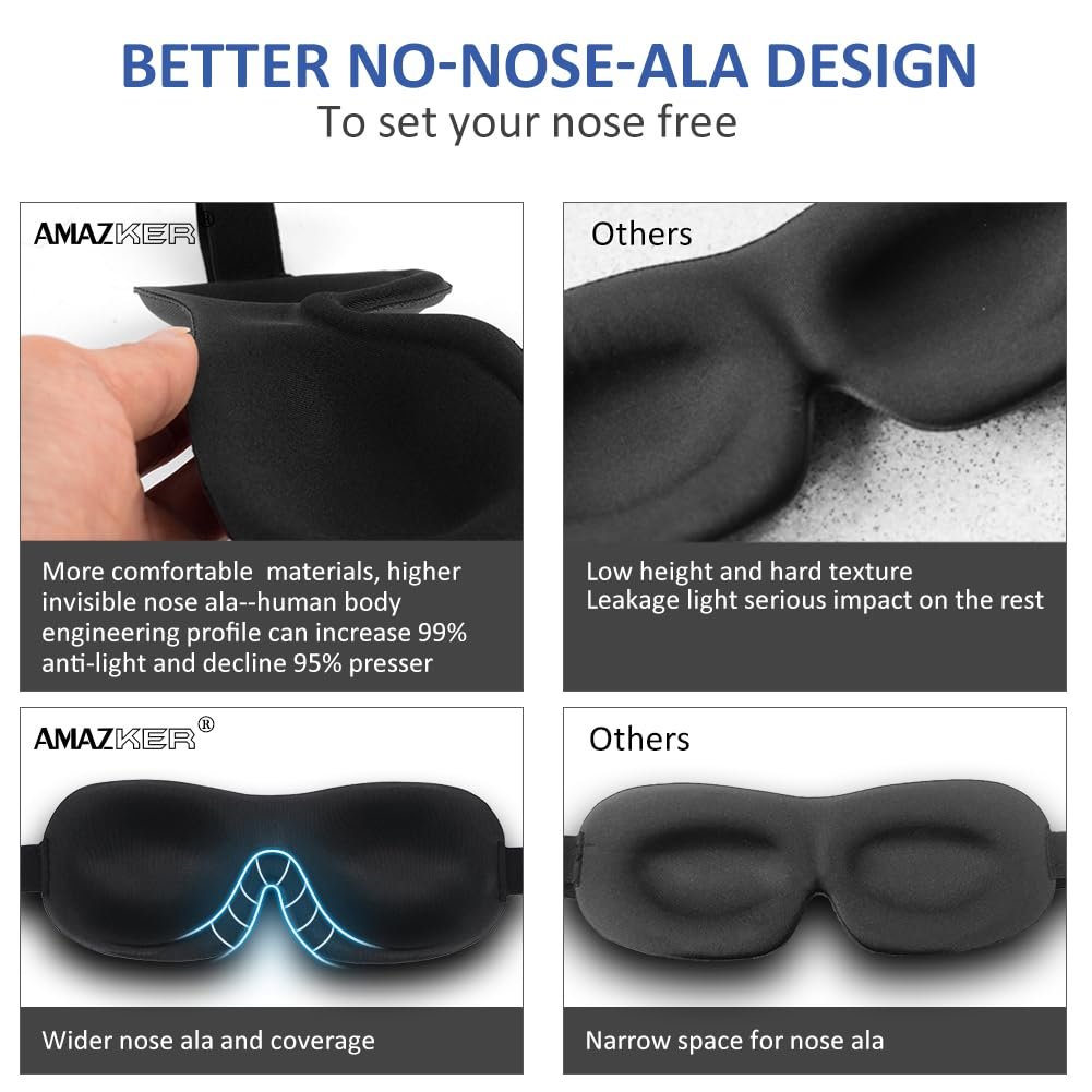 SleepFun 3D Schlafmaske – Unsichtbare, leichte & bequeme Augenmaske für Reisen, Nickerchen & Nachtschichten – Blau & Schwarz (2er-Pack)