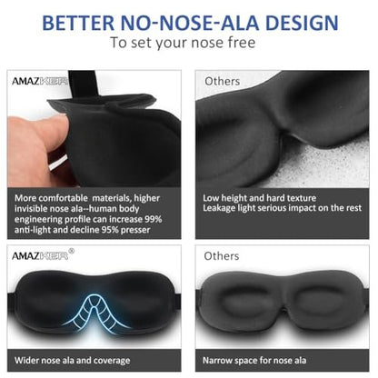 SleepFun 3D Schlafmaske – Unsichtbare, leichte & bequeme Augenmaske für Reisen, Nickerchen & Nachtschichten – Blau & Schwarz (2er-Pack)