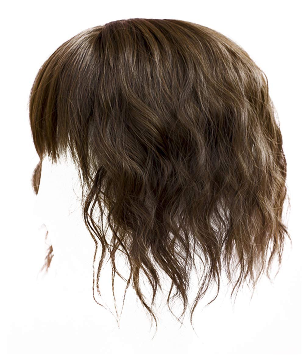 LXUE Locken-Haarteil mit Pony für Frauen – 25 cm hellbraun, weiches synthetisches Clip-In Haarteil für dünner werdendes Haar