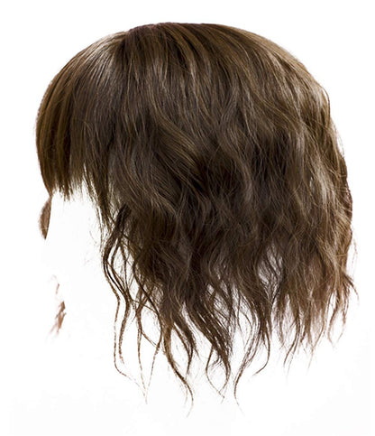 LXUE Locken-Haarteil mit Pony für Frauen – 25 cm hellbraun, weiches synthetisches Clip-In Haarteil für dünner werdendes Haar