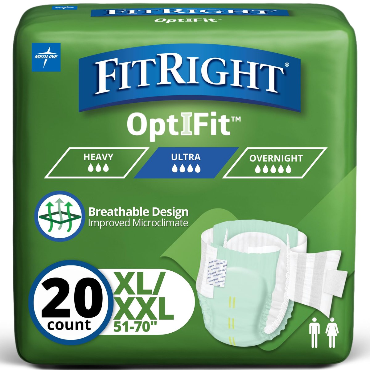FitRight Stretch Inkontinenzhosen mit Klebelaschen, ultra-saugfähig, Größe 2, 51 bis 70 Zoll Taillenumfang, 20 Stück