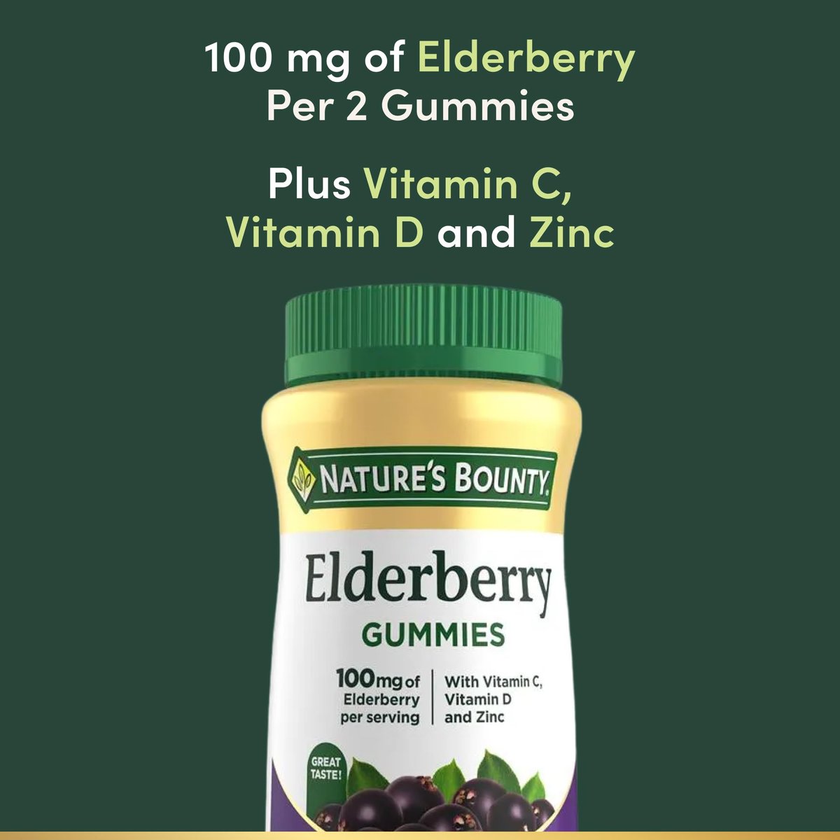 Nature's Bounty Holunderbeeren Gummibärchen – Immunsystem-Unterstützung mit Vitamin A, C, D, E und Zink, 100 mg, 70 Stück