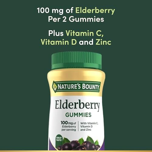 Nature's Bounty Holunderbeeren Gummibärchen – Immunsystem-Unterstützung mit Vitamin A, C, D, E und Zink, 100 mg, 70 Stück