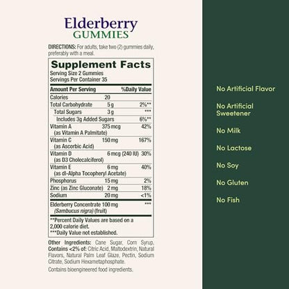 Nature's Bounty Holunderbeeren Gummibärchen – Immunsystem-Unterstützung mit Vitamin A, C, D, E und Zink, 100 mg, 70 Stück