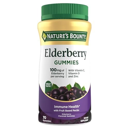 Nature's Bounty Holunderbeeren Gummibärchen – Immunsystem-Unterstützung mit Vitamin A, C, D, E und Zink, 100 mg, 70 Stück
