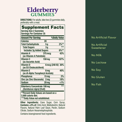 Nature's Bounty Holunderbeeren Gummibärchen – Immunsystem-Unterstützung mit Vitamin A, C, D, E und Zink, 100 mg, 70 Stück