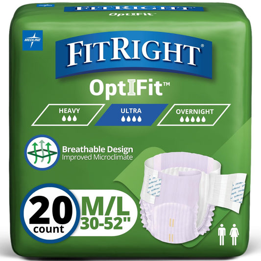 FitRight Stretch Inkontinenz-Einlagen für Erwachsene mit Klebelaschen, saugstark, Größe 1, 76–132 cm, 20 Stück
