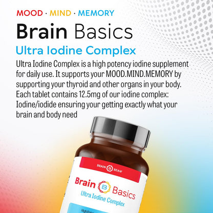 Brain Basics Ultra Iod-Komplex – Jod- und Kaliumjodid-Tabletten für Schilddrüsen- und Gehirngesundheit, 12,5 mg Jod und Kaliumjodid, 90 Tabletten