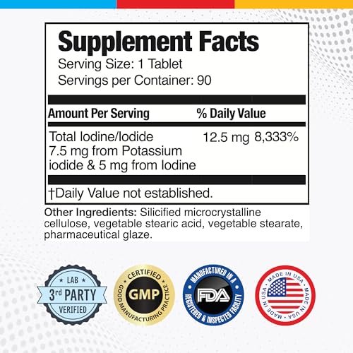 Brain Basics Ultra Iod-Komplex – Jod- und Kaliumjodid-Tabletten für Schilddrüsen- und Gehirngesundheit, 12,5 mg Jod und Kaliumjodid, 90 Tabletten