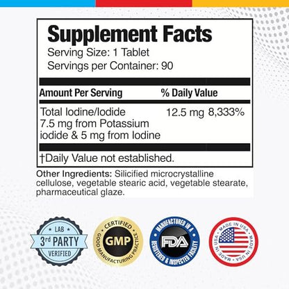 Brain Basics Ultra Iod-Komplex – Jod- und Kaliumjodid-Tabletten für Schilddrüsen- und Gehirngesundheit, 12,5 mg Jod und Kaliumjodid, 90 Tabletten