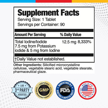 Brain Basics Ultra Iod-Komplex – Jod- und Kaliumjodid-Tabletten für Schilddrüsen- und Gehirngesundheit, 12,5 mg Jod und Kaliumjodid, 90 Tabletten