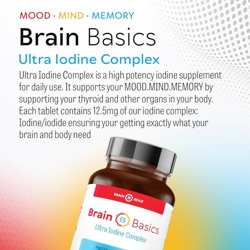 Brain Basics Ultra Iod-Komplex – Jod- und Kaliumjodid-Tabletten für Schilddrüsen- und Gehirngesundheit, 12,5 mg Jod und Kaliumjodid, 90 Tabletten
