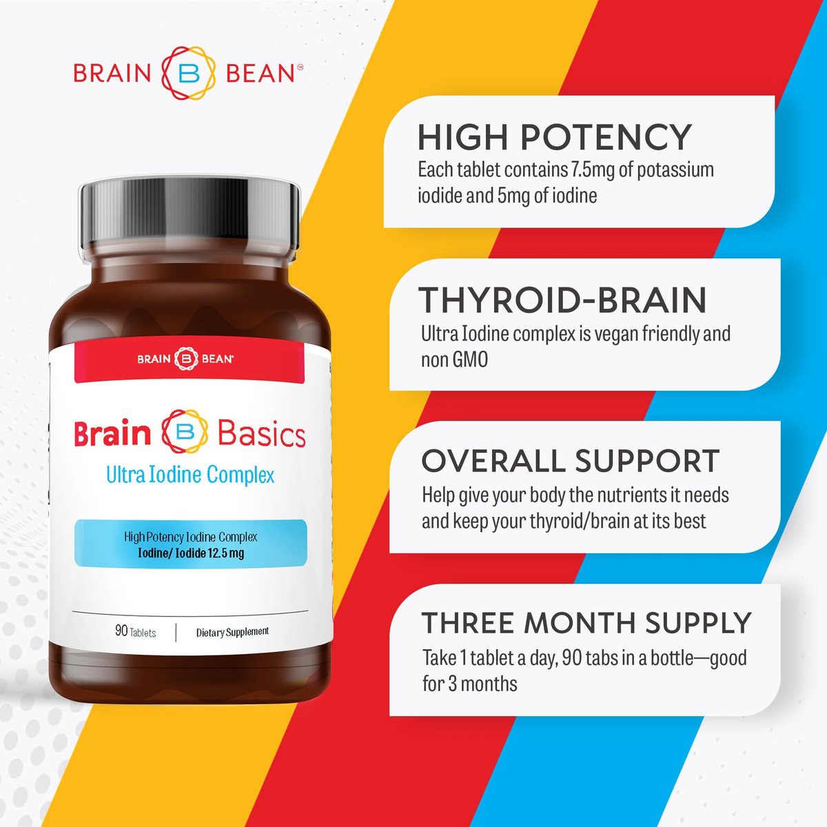Brain Basics Ultra Iod-Komplex – Jod- und Kaliumjodid-Tabletten für Schilddrüsen- und Gehirngesundheit, 12,5 mg Jod und Kaliumjodid, 90 Tabletten