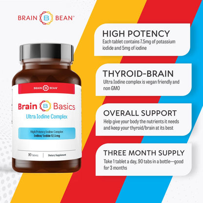 Brain Basics Ultra Iod-Komplex – Jod- und Kaliumjodid-Tabletten für Schilddrüsen- und Gehirngesundheit, 12,5 mg Jod und Kaliumjodid, 90 Tabletten