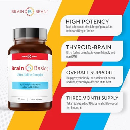 Brain Basics Ultra Iod-Komplex – Jod- und Kaliumjodid-Tabletten für Schilddrüsen- und Gehirngesundheit, 12,5 mg Jod und Kaliumjodid, 90 Tabletten