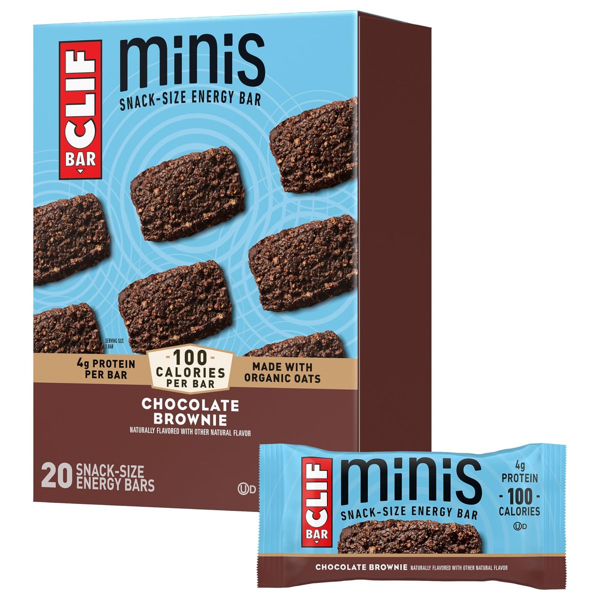 CLIF BAR Minis – Schokoladen-Brownie-Geschmack – mit Hafer aus biologischem Anbau – 4g Protein – Nicht-GVO – Pflanzlich – Snack-Riegel – 28 g (20er Pack)