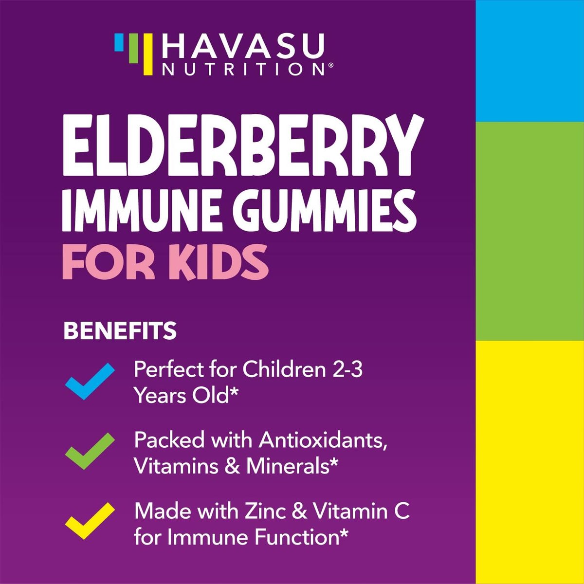 Holunderbeeren Gummibärchen für Kinder mit Zink und Vitamin C – Immununterstützung für Kinder – 60 Stück, vegan, Beerengeschmack – Praktische tägliche Abwehr mit Antioxidantien und essentiellen Nährstoffen