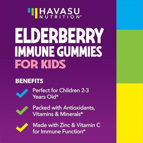 Holunderbeeren Gummibärchen für Kinder mit Zink und Vitamin C – Immununterstützung für Kinder – 60 Stück, vegan, Beerengeschmack – Praktische tägliche Abwehr mit Antioxidantien und essentiellen Nährstoffen