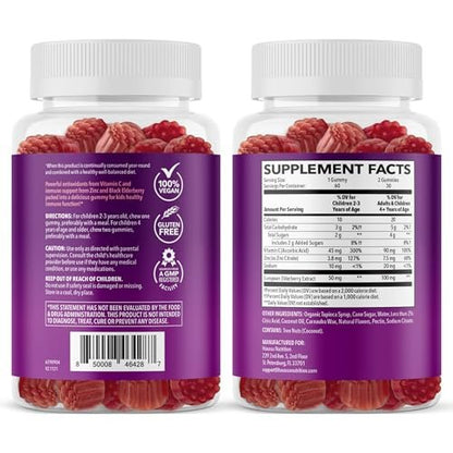 Holunderbeeren Gummibärchen für Kinder mit Zink und Vitamin C – Immununterstützung für Kinder – 60 Stück, vegan, Beerengeschmack – Praktische tägliche Abwehr mit Antioxidantien und essentiellen Nährstoffen