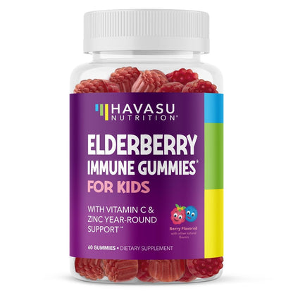 Holunderbeeren Gummibärchen für Kinder mit Zink und Vitamin C – Immununterstützung für Kinder – 60 Stück, vegan, Beerengeschmack – Praktische tägliche Abwehr mit Antioxidantien und essentiellen Nährstoffen