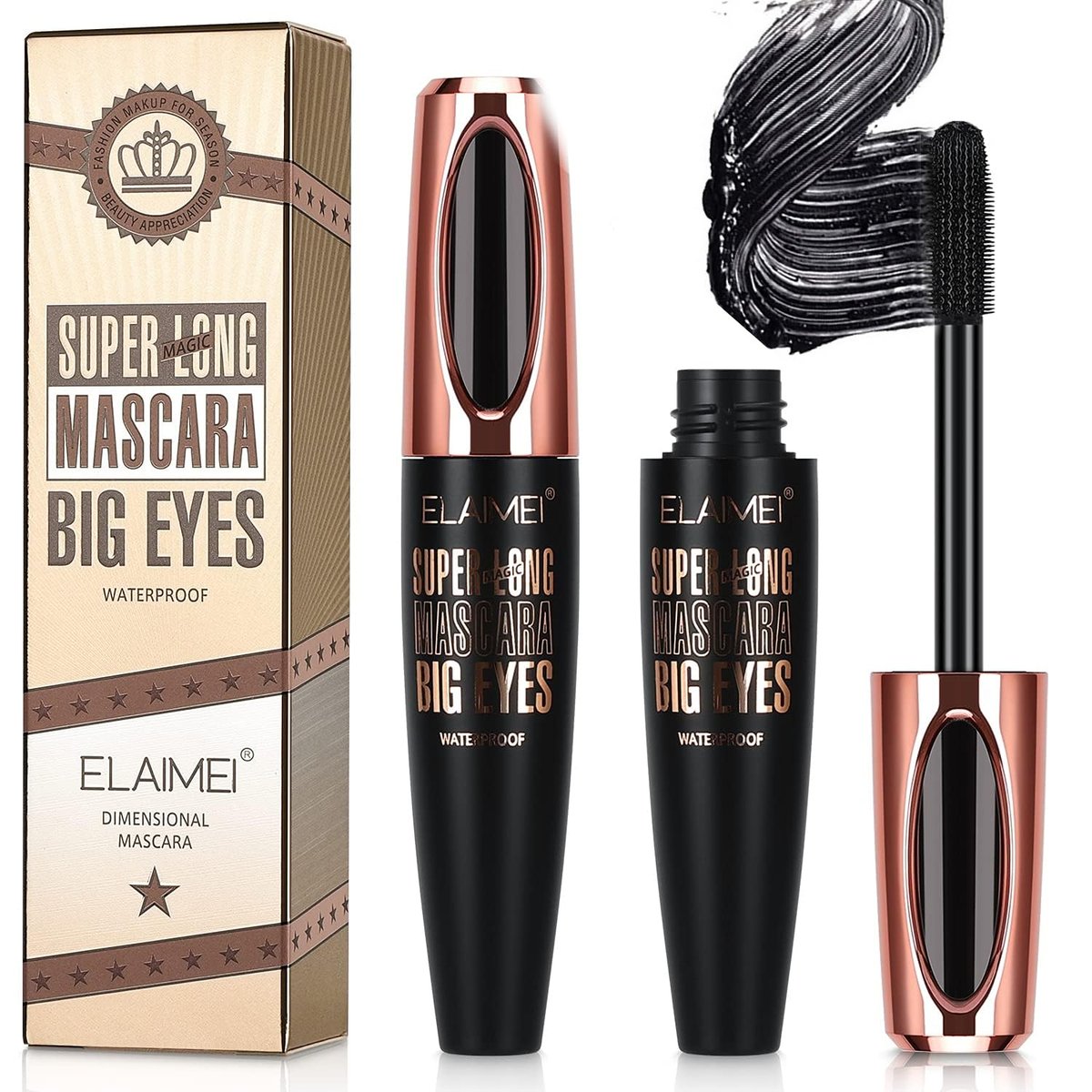 SKINOSM 2er-Pack Mascara Schwarz – Volumen & Länge, Natürliche wasserfeste 4D-Seidenfaser-Wimperntusche, langanhaltend für Tiefe & Glamour
