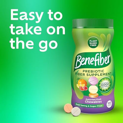 Benefiber Kautabletten mit präbiotischen Ballaststoffen – GLP-1-freundliches Ballaststoffpräparat für die Verdauungsgesundheit, gemischte Fruchtgeschmacksrichtungen – 100 Stück