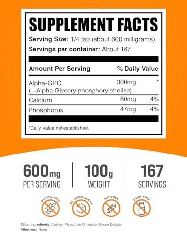 BulkSupplements.com Alpha GPC Pulver - Cholinpräparat, 600 mg pro Portion, ungewürzt & glutenfrei, 100 g (3,5 oz) (1er-Pack)
