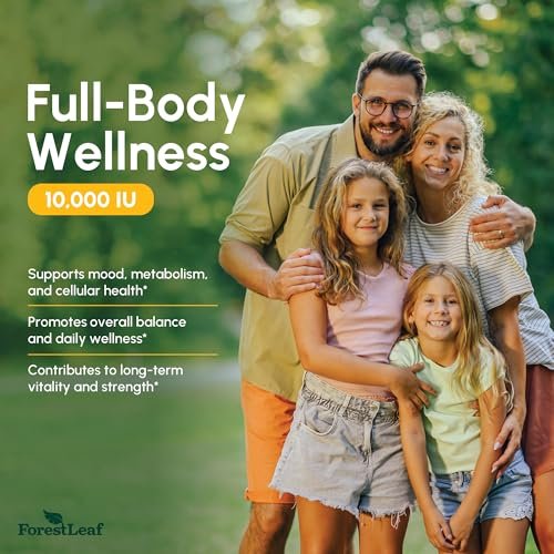 ForestLeaf Vitamin D3 10.000 IE | Hochdosiertes Vitamin D für Knochen, Zähne & Immunsystem | 180 Kapseln, 6-Monats-Vorrat