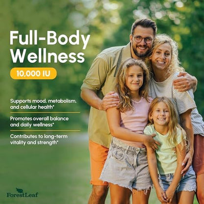 ForestLeaf Vitamin D3 10.000 IE | Hochdosiertes Vitamin D für Knochen, Zähne & Immunsystem | 180 Kapseln, 6-Monats-Vorrat