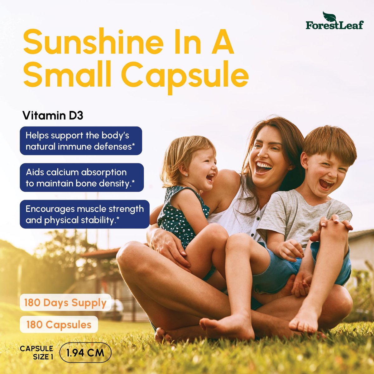 ForestLeaf Vitamin D3 10.000 IE | Hochdosiertes Vitamin D für Knochen, Zähne & Immunsystem | 180 Kapseln, 6-Monats-Vorrat