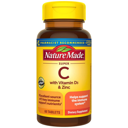 Nature Made Super C – Vitamin C, Zink & Vitamin D3 – 60 Tabletten – Immunsystem Unterstützung