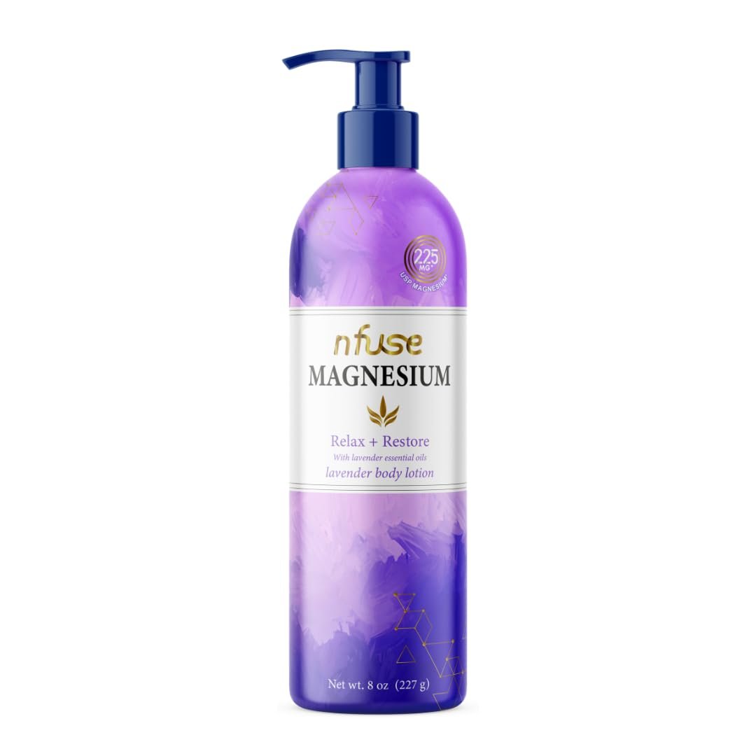 nfuse Magnesium Lotion – 225 mg USP Magnesiumchlorid, Lavendelöl, schnell einziehend, beruhigend, Stressabbau & Muskelentspannung – natürliche Körperlotion, 237 ml