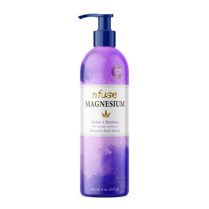 nfuse Magnesium Lotion – 225 mg USP Magnesiumchlorid, Lavendelöl, schnell einziehend, beruhigend, Stressabbau & Muskelentspannung – natürliche Körperlotion, 237 ml