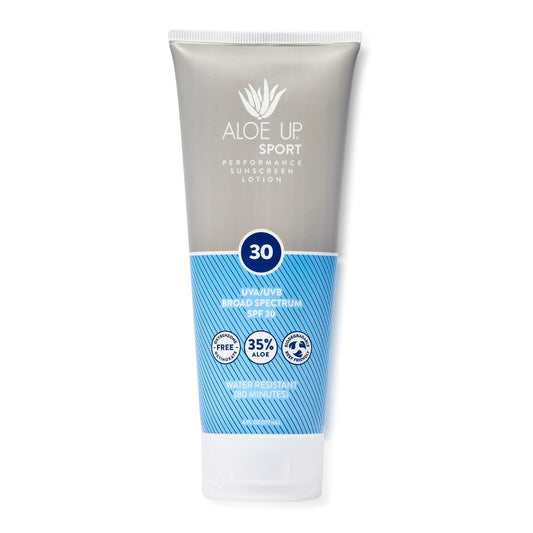 Aloe Up Sport Sonnencreme Körperlotion SPF 30 – Breitband-Sonnenschutz mit feuchtigkeitsspendendem Aloe Vera Gel – Nicht fettend, kein weißer Film, riffreundlich, parfümfrei – 177 ml