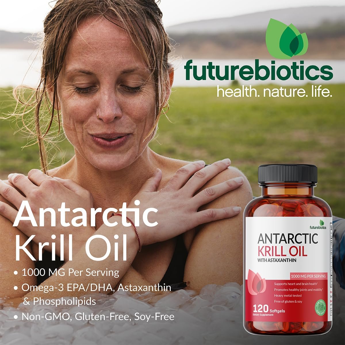 Futurebiotics Antarktischer Krillöl 1000 mg mit Omega-3-Fettsäuren EPA, DHA, Astaxanthin und Phospholipiden – Premium Krillöl, Schwermetall getestet, Nicht-GVO – 90 Weichkapseln (45 Portionen)
