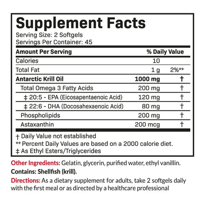 Futurebiotics Antarktischer Krillöl 1000 mg mit Omega-3-Fettsäuren EPA, DHA, Astaxanthin und Phospholipiden – Premium Krillöl, Schwermetall getestet, Nicht-GVO – 90 Weichkapseln (45 Portionen)