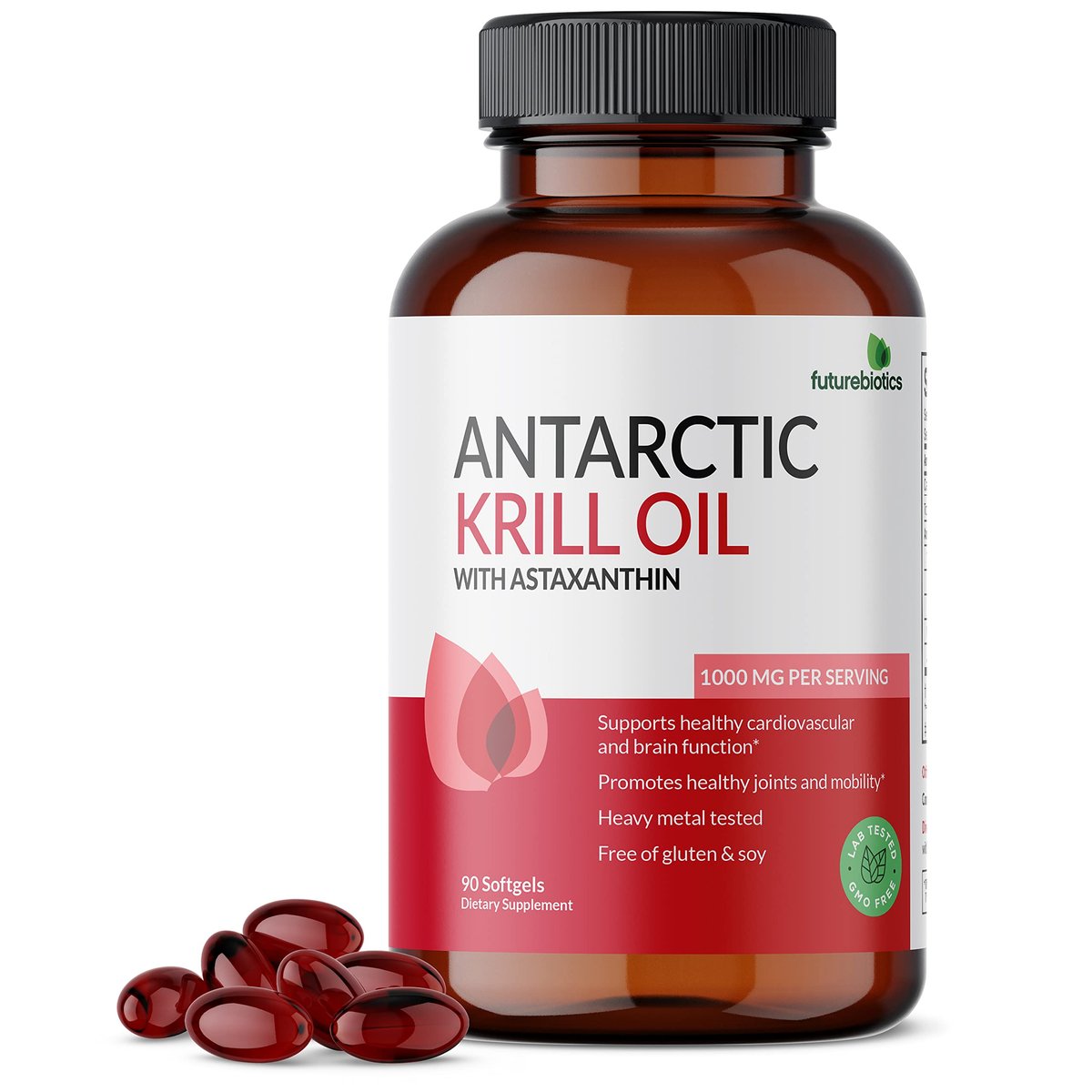 Futurebiotics Antarktischer Krillöl 1000 mg mit Omega-3-Fettsäuren EPA, DHA, Astaxanthin und Phospholipiden – Premium Krillöl, Schwermetall getestet, Nicht-GVO – 90 Weichkapseln (45 Portionen)
