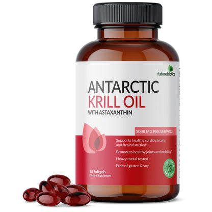 Futurebiotics Antarktischer Krillöl 1000 mg mit Omega-3-Fettsäuren EPA, DHA, Astaxanthin und Phospholipiden – Premium Krillöl, Schwermetall getestet, Nicht-GVO – 90 Weichkapseln (45 Portionen)