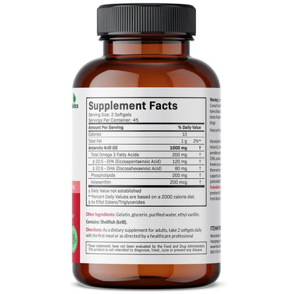 Futurebiotics Antarktischer Krillöl 1000 mg mit Omega-3-Fettsäuren EPA, DHA, Astaxanthin und Phospholipiden – Premium Krillöl, Schwermetall getestet, Nicht-GVO – 90 Weichkapseln (45 Portionen)