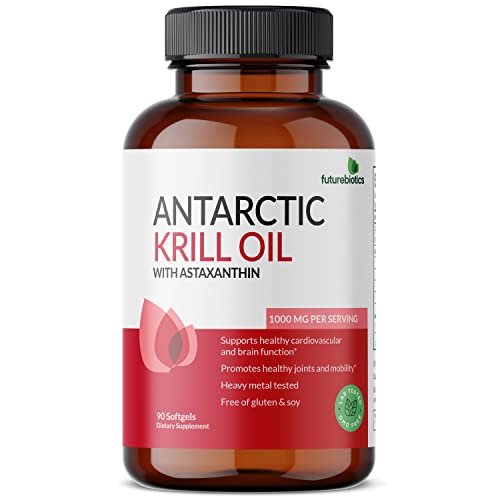 Futurebiotics Antarktischer Krillöl 1000 mg mit Omega-3-Fettsäuren EPA, DHA, Astaxanthin und Phospholipiden – Premium Krillöl, Schwermetall getestet, Nicht-GVO – 90 Weichkapseln (45 Portionen)
