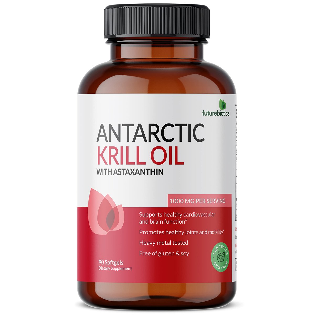Futurebiotics Antarktischer Krillöl 1000 mg mit Omega-3-Fettsäuren EPA, DHA, Astaxanthin und Phospholipiden – Premium Krillöl, Schwermetall getestet, Nicht-GVO – 90 Weichkapseln (45 Portionen)